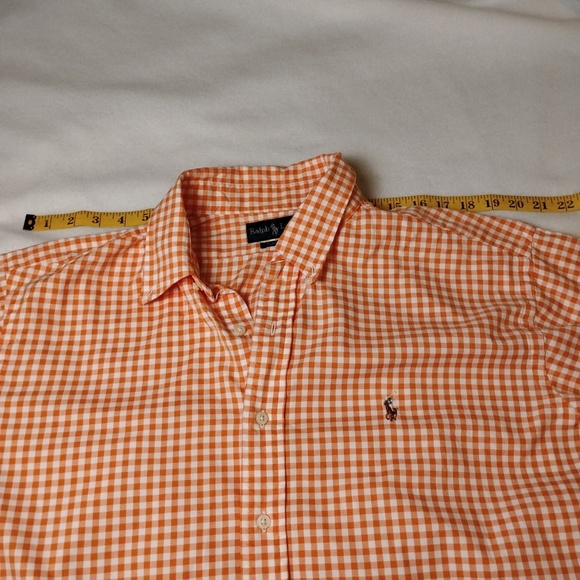 Ralph Lauren Orange/White Classic Fit Gingham Oxford Button Down (Brown Pony) XL - Picture 4 of 10